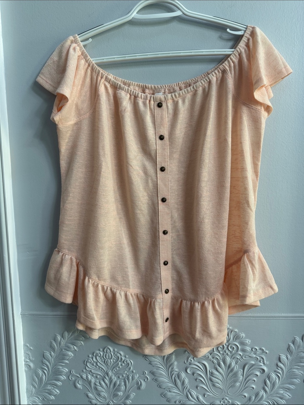 Love Peach Off-Shoulder Ruffle Button-Front Top